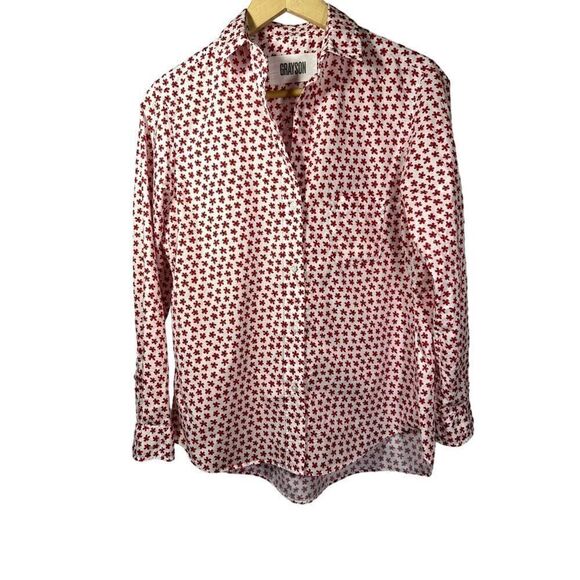 GRAYSON Women's The Hero Cotton Floral Button Down Shirt Red Size 01/XS/0-2 - Picture 2 of 12